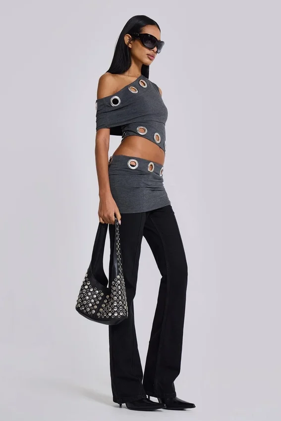Asymetryczna mini sukienka Zarco z oczkami