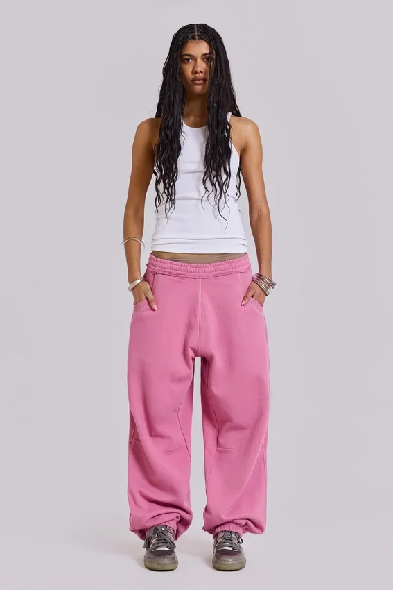Różowe, luźne Monster Joggers z mankietami „Monster”