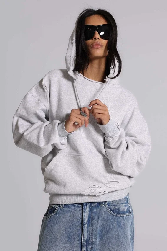 Bluza z kapturem Bitten w kolorze szarym melanżowym