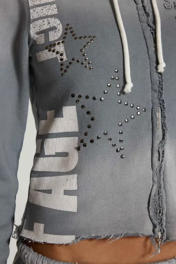 Bluza z kapturem Cleo z nadrukiem i zamkiem błyskawicznym