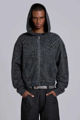 Bluza z kapturem Monster Hoodie w kolorze grafitowym z nadrukiem lamparta