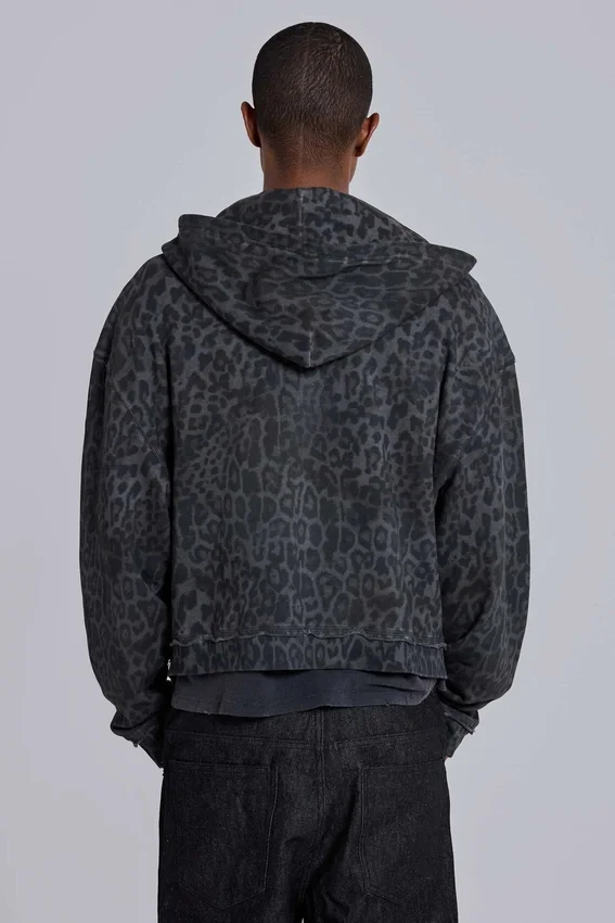Bluza z kapturem Monster Hoodie w kolorze grafitowym z nadrukiem lamparta