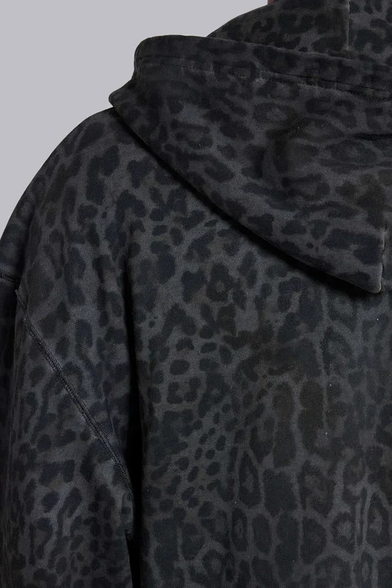 Bluza z kapturem Monster Hoodie w kolorze grafitowym z nadrukiem lamparta