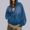 Bluza z kapturem „Monster” z teksturowanej bawełny waflowej w stylu „Sunfade”