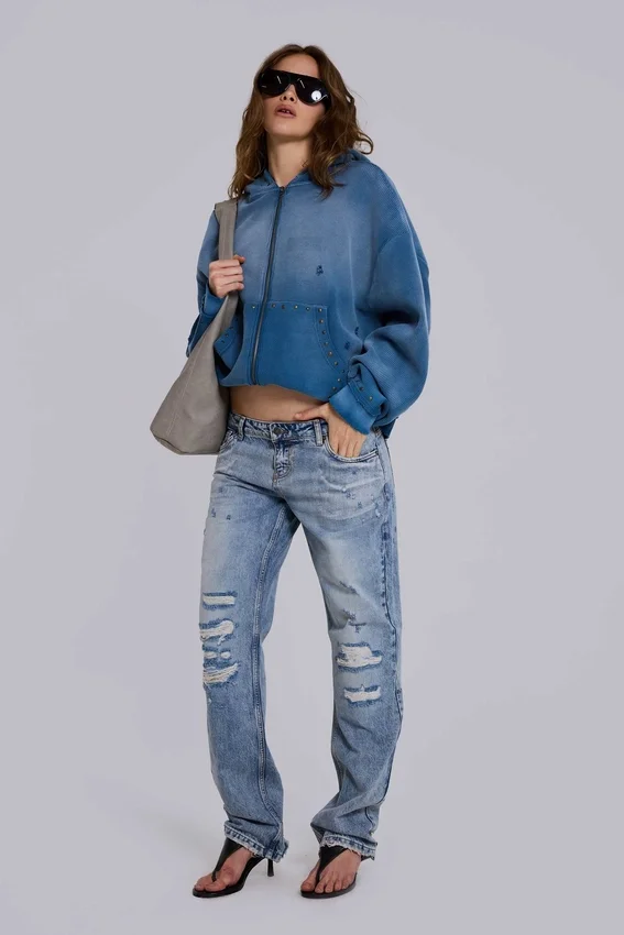 Bluza z kapturem „Monster” z teksturowanej bawełny waflowej w stylu „Sunfade”