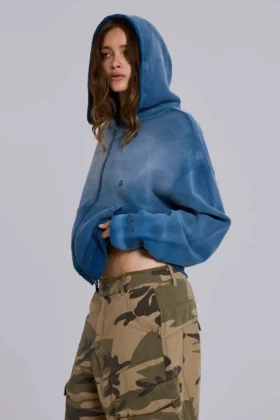 Bluza z kapturem „Monster” z teksturowanej bawełny waflowej w stylu „Sunfade”