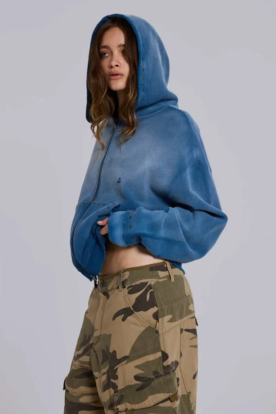 Bluza z kapturem „Monster” z teksturowanej bawełny waflowej w stylu „Sunfade”