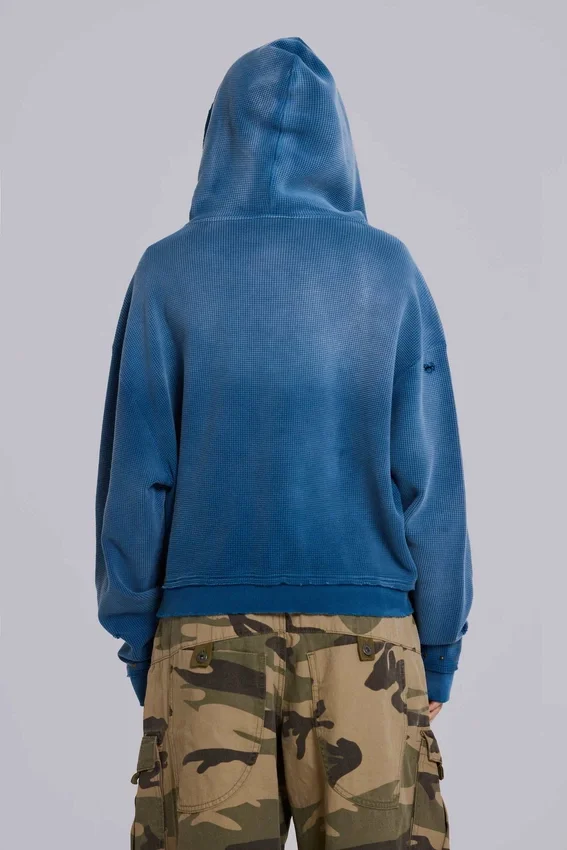 Bluza z kapturem „Monster” z teksturowanej bawełny waflowej w stylu „Sunfade”