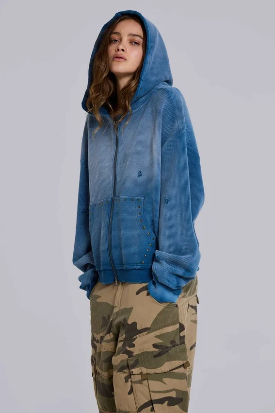 Bluza z kapturem „Monster” z teksturowanej bawełny waflowej w stylu „Sunfade”