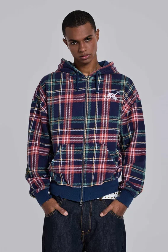Bluza z kapturem w kratę „Adrenaline” zapinana na zamek