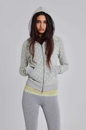 Bluza z kapturem w neonowe kropki