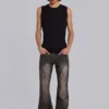 Brązowe jeansy typu bootcut z przetarciami