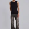 Brązowe jeansy typu bootcut z przetarciami