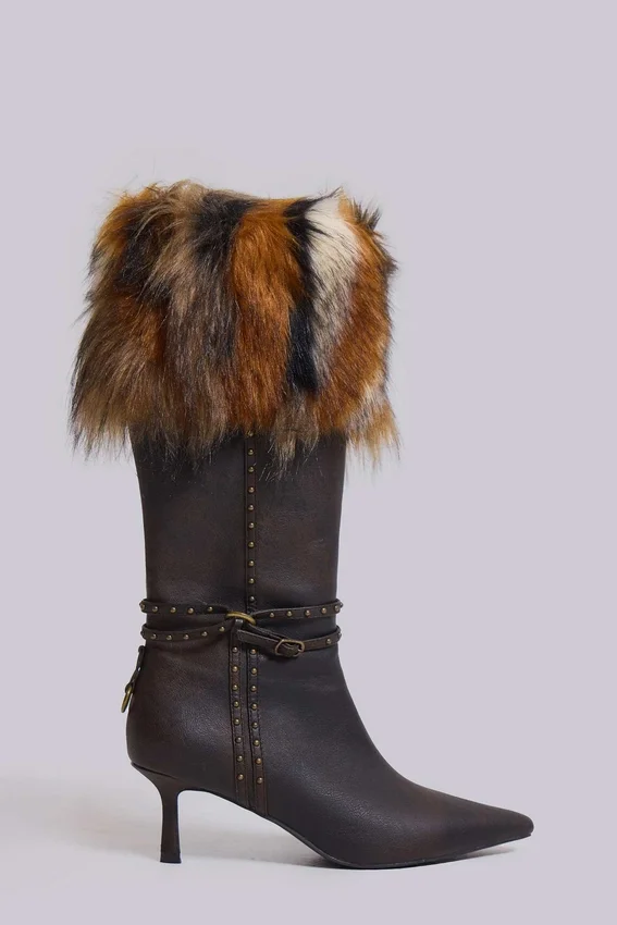 Buty na obcasie z sztucznym futrem Fauna