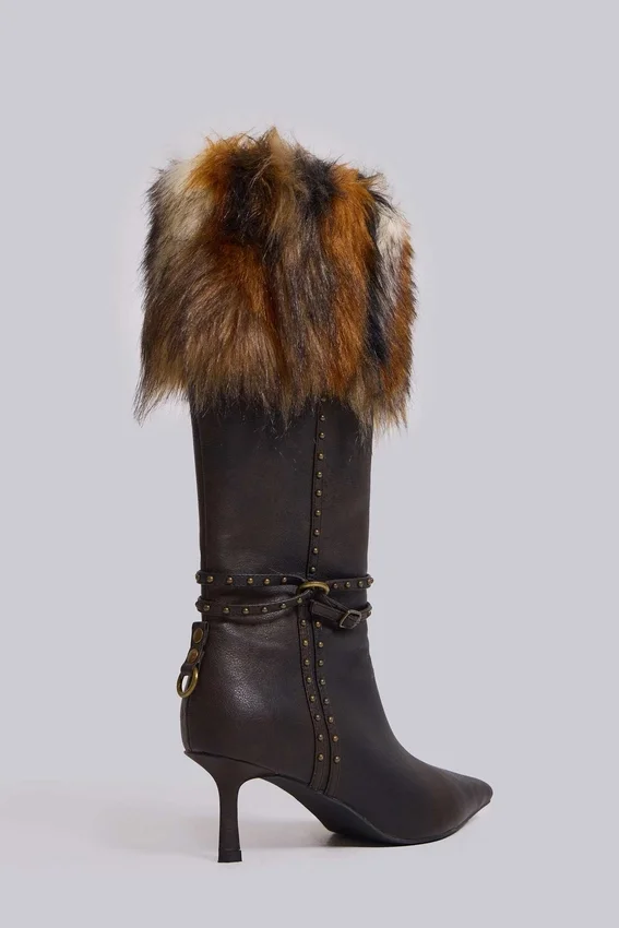 Buty na obcasie z sztucznym futrem Fauna