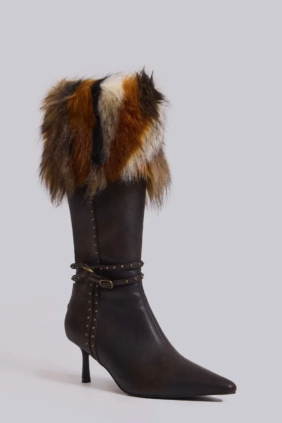 Buty na obcasie z sztucznym futrem Fauna
