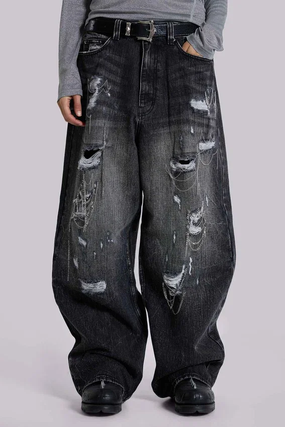 Colossus Jeans XL z efektem postarzenia i łańcuchowymi detalami