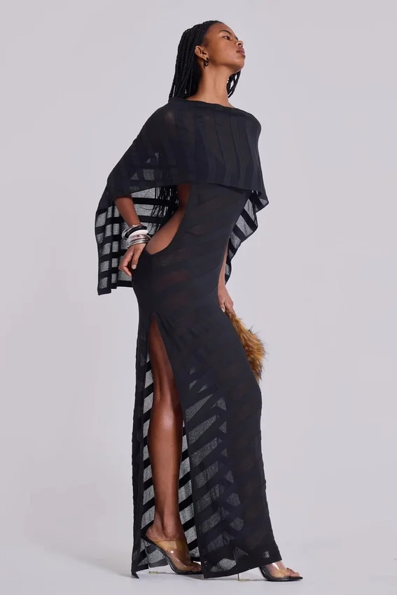 Czarna dzianinowa sukienka maxi Noir