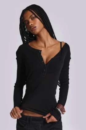 Czarna top Henley „Haze”