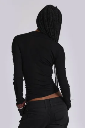 Czarna top Henley „Haze”