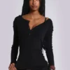 Czarna top Henley „Haze”