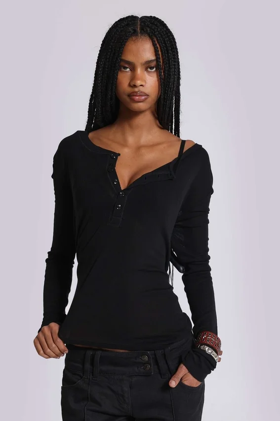 Czarna top Henley „Haze”