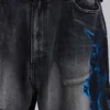 Czarne Colossus Jeans XL z przetarciami i nadrukiem Spike Airbrush
