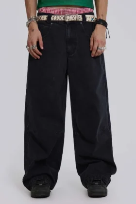 Czarne Colossus Jeans z niskim stanem