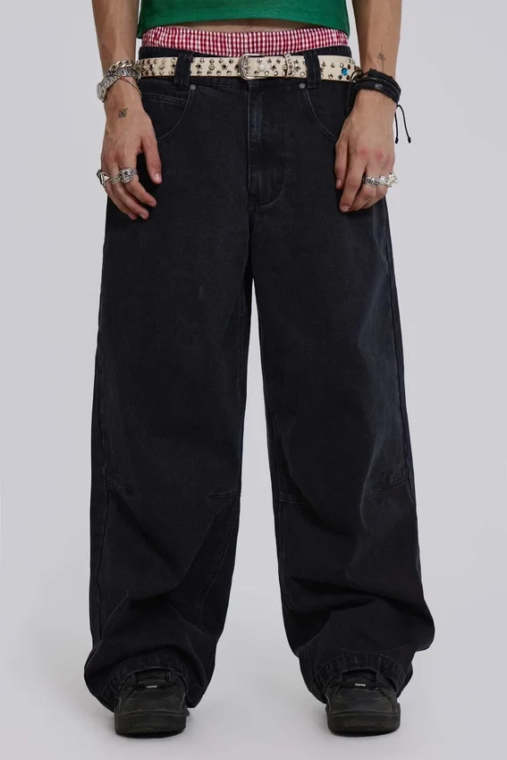 Czarne Colossus Jeans z niskim stanem