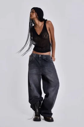 Czarne jeansy Colossus Jeans z efektem sprania