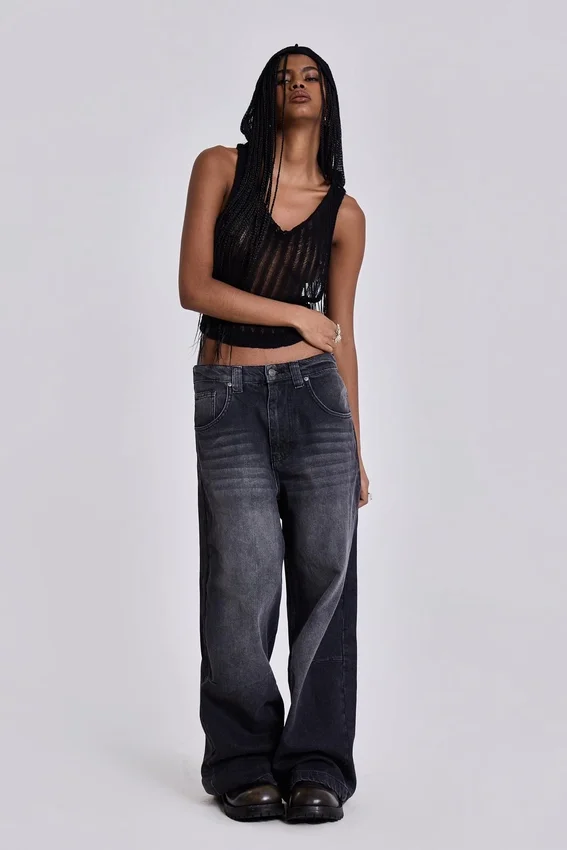 Czarne jeansy Colossus Jeans z efektem sprania