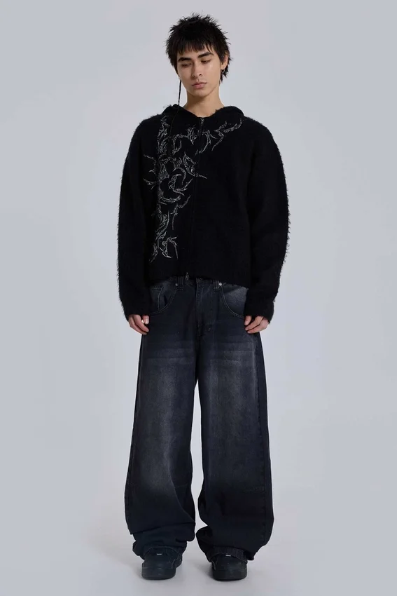 Czarne jeansy Colossus Jeans z efektem sprania