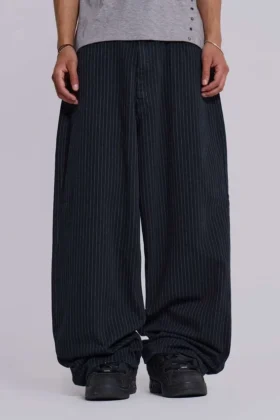 Czarne Jeansy Colossus XL w cienką prążkowaną kratkę