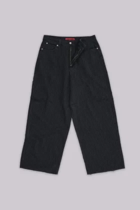 Czarne Jeansy Colossus XL w cienką prążkowaną kratkę
