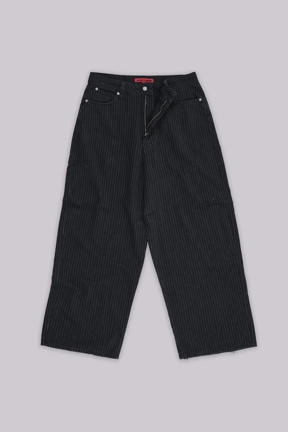 Czarne Jeansy Colossus XL w cienką prążkowaną kratkę