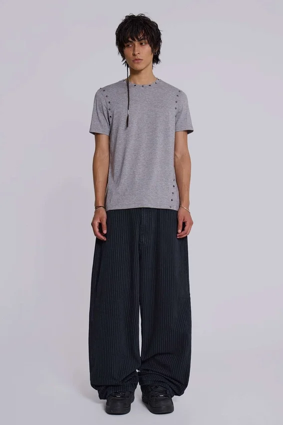 Czarne Jeansy Colossus XL w cienką prążkowaną kratkę