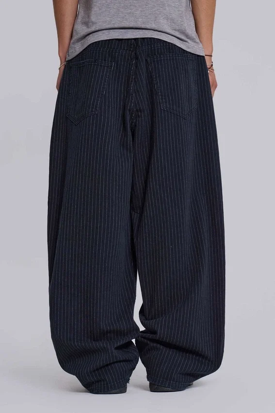 Czarne Jeansy Colossus XL w cienką prążkowaną kratkę