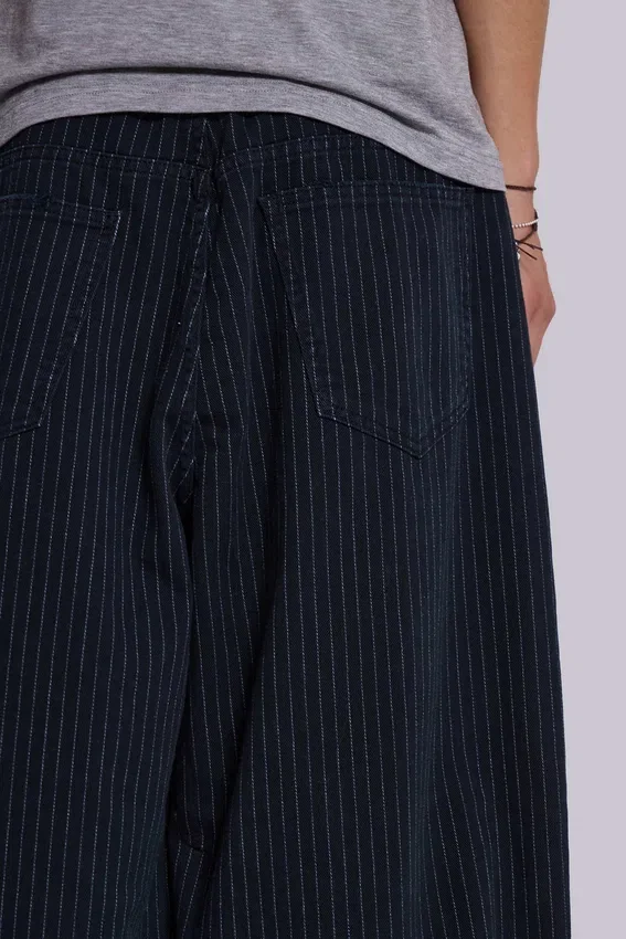 Czarne Jeansy Colossus XL w cienką prążkowaną kratkę