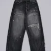 Czarne jeansy XL Colossus z efektem erozji