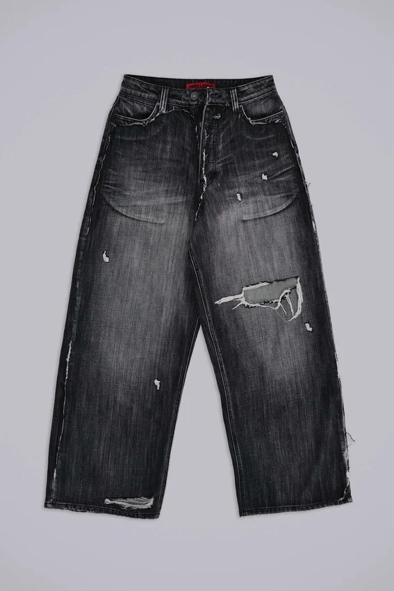 Czarne jeansy XL Colossus z efektem erozji