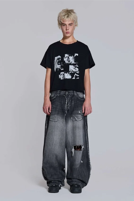 Czarne jeansy XL Colossus z efektem erozji