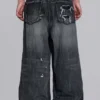Czarne jeansy XL Colossus z efektem erozji