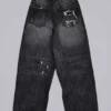Czarne jeansy XL Colossus z efektem erozji
