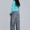 Czarne Parachute Pants z efektem olejowego wykończenia