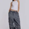 Czarne Parachute Pants z efektem olejowego wykończenia