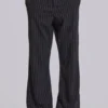 Czarne spodnie garniturowe typu bootcut w cienką prążkowaną kratę