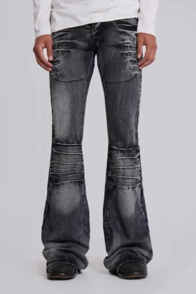 Czarne, sprane jeansy typu bootcut „Drift”