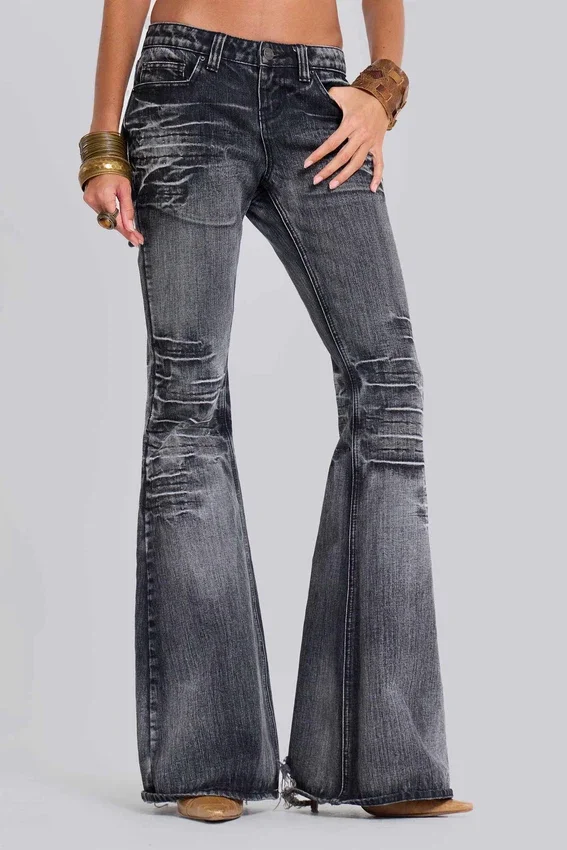 Czarne, sprane jeansy typu bootcut „Drift”