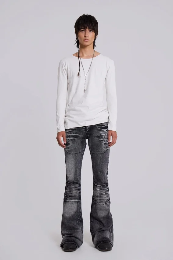 Czarne, sprane jeansy typu bootcut „Drift”