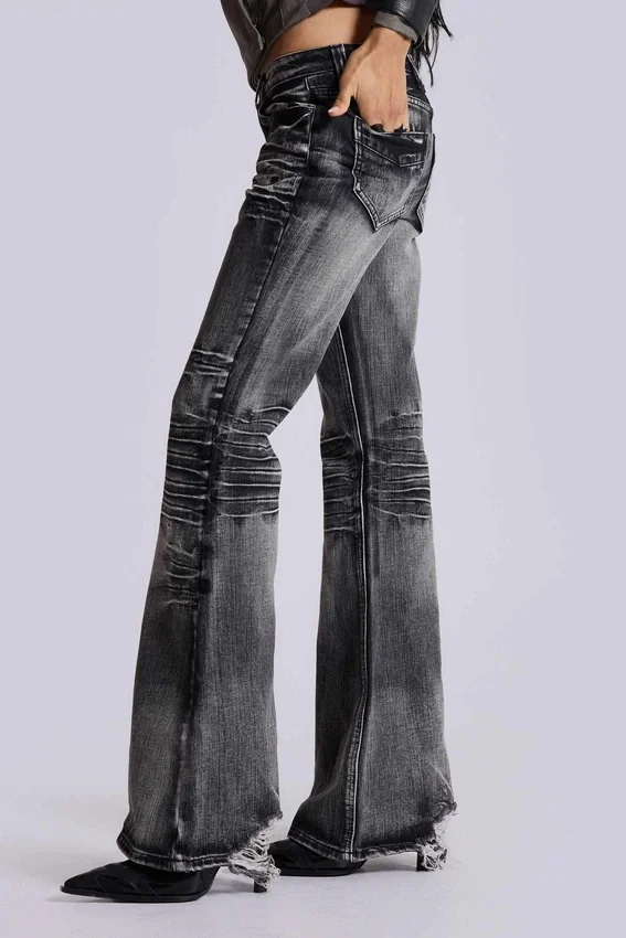 Czarne, sprane jeansy typu bootcut „Drift”